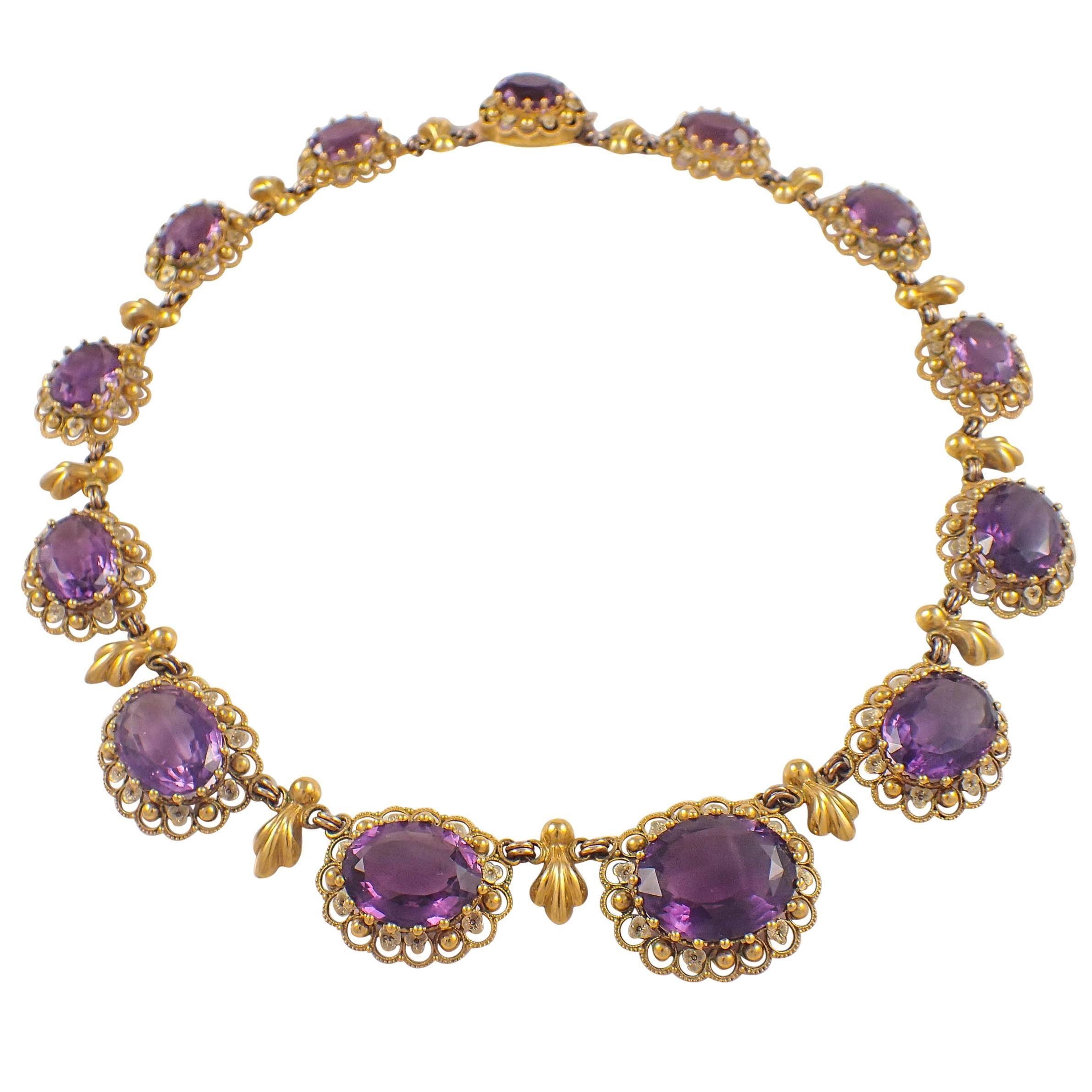 Early Victorian Amethyst Gold Necklace  For Sale