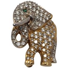 Sparkling Yellow Gold Elephant Brooch