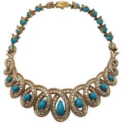 Grand Diamond and Turquoise Necklace