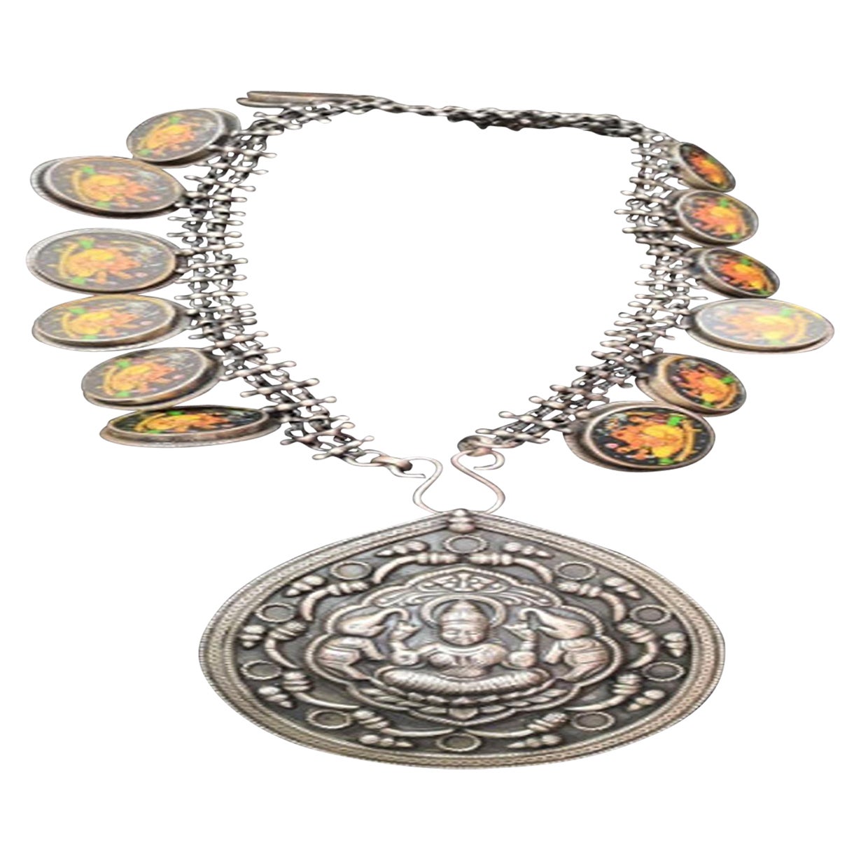 Antique temple & oxidised jewelry , also called as Ganesh Coin silver Jewelry For Sale