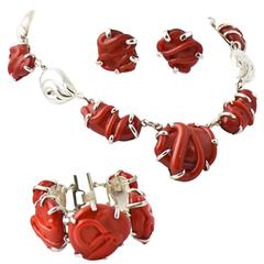 Coral Glass & Sterling Set - Earrings, Necklace & Bracelet by Marquita Masterson