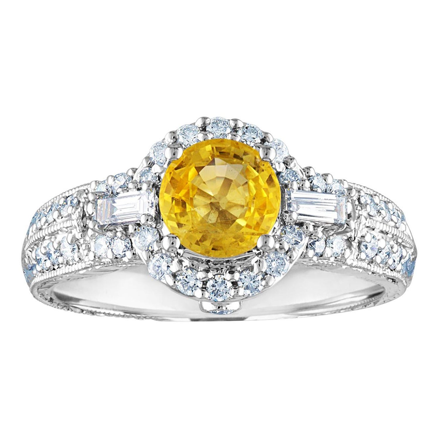 AGL Certified 1.05 Carat Yellow Sapphire Diamond Gold Milgrain Filigree Ring For Sale