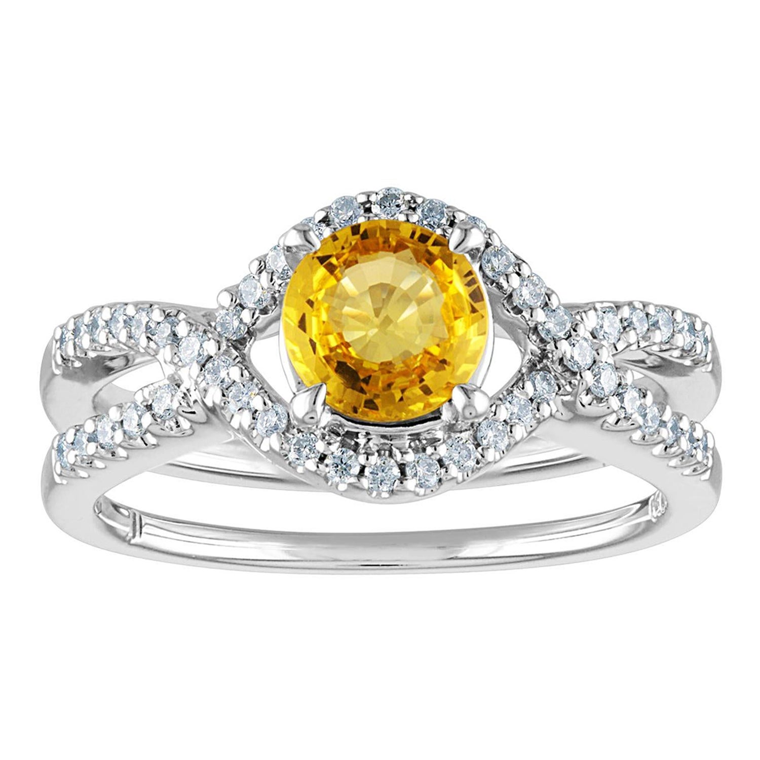 Bague en or avec saphir jaune rond de 0.77 carat et diamant, certifiée AGL