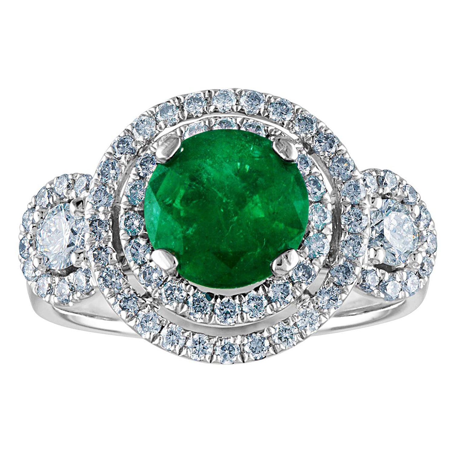 AGL Certified 1.51 Carat Round Emerald Diamond Gold Ring For Sale