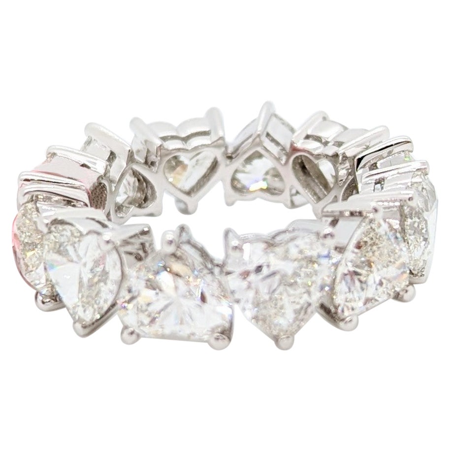GIA White Diamond Heart Shape Eternity Band Ring in 18K White Gold For Sale