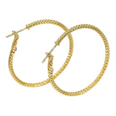 18K Yellow Gold David Yurman Hoop Earrings Cable Spira, 6.8g