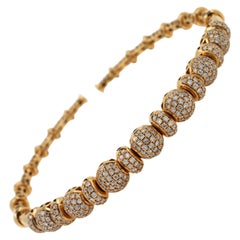 Brilliant Round Diamonds Pave Set Spheres 18K Yellow Gold Bangle Cuff Bracelet