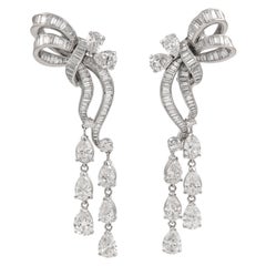 Retro 11.95ct Pear, Round, & Baguette Diamond Chandelier Earrings Platinum