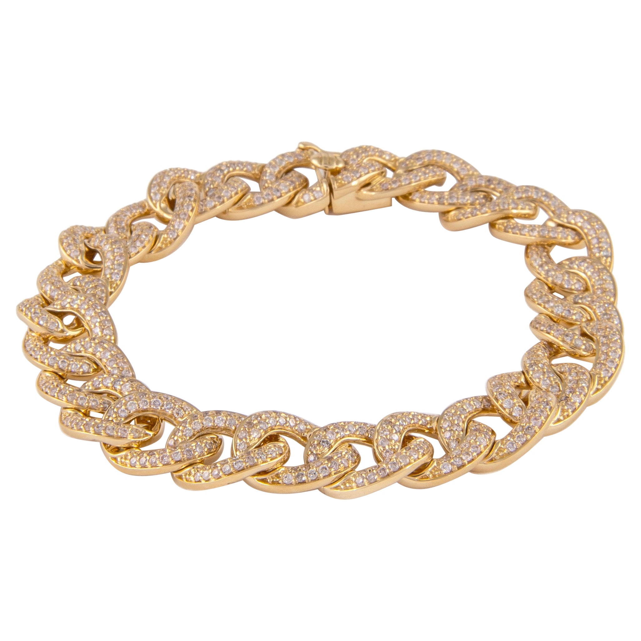 Bracelet à maillons cubains en or jaune 18 carats et diamants de 4,80 carats