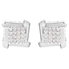 10K White Gold 1/2 Cttw Composite Princess Diamond Square and Swirl Stud Earring