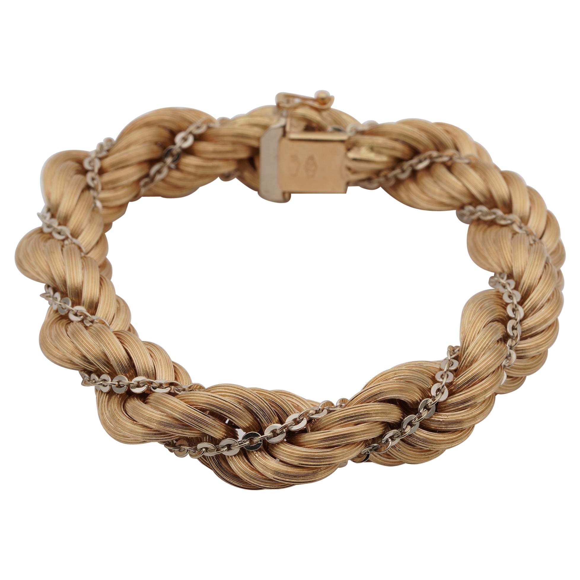 Retro Torsade Rope Chain Bracelet 18 KT solid gold For Sale