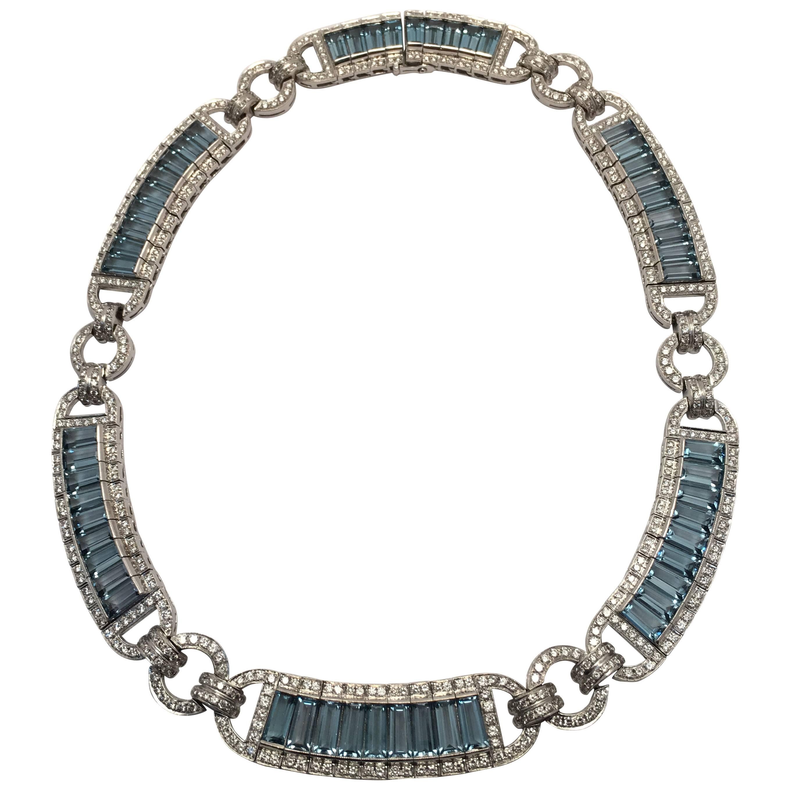 Art Deco Blue Topaz and Diamond Necklace
