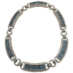 Antique Art Deco Blue Topaz and Diamond Necklace