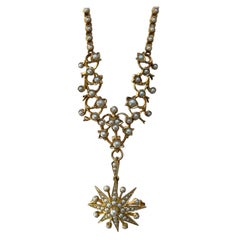 Merveilleux collier ancien en or jaune 15 carats et perles