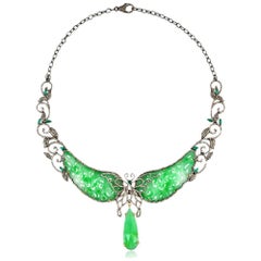 Jade Diamond Gold Butterfly Necklace 