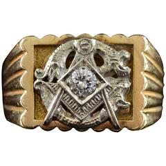 1920s Diamond Gold Masonic Fraternal Order Ring