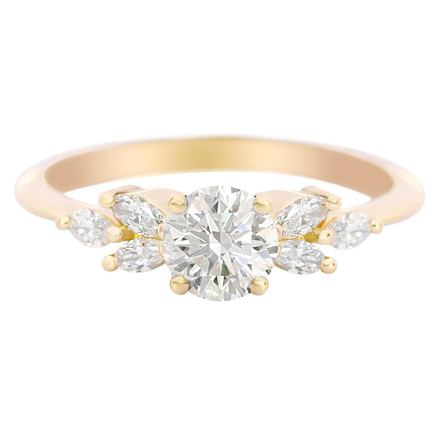 Diamant rond avec pierres latérales Marquise Bague de fiançailles Classic, Unique Penelope