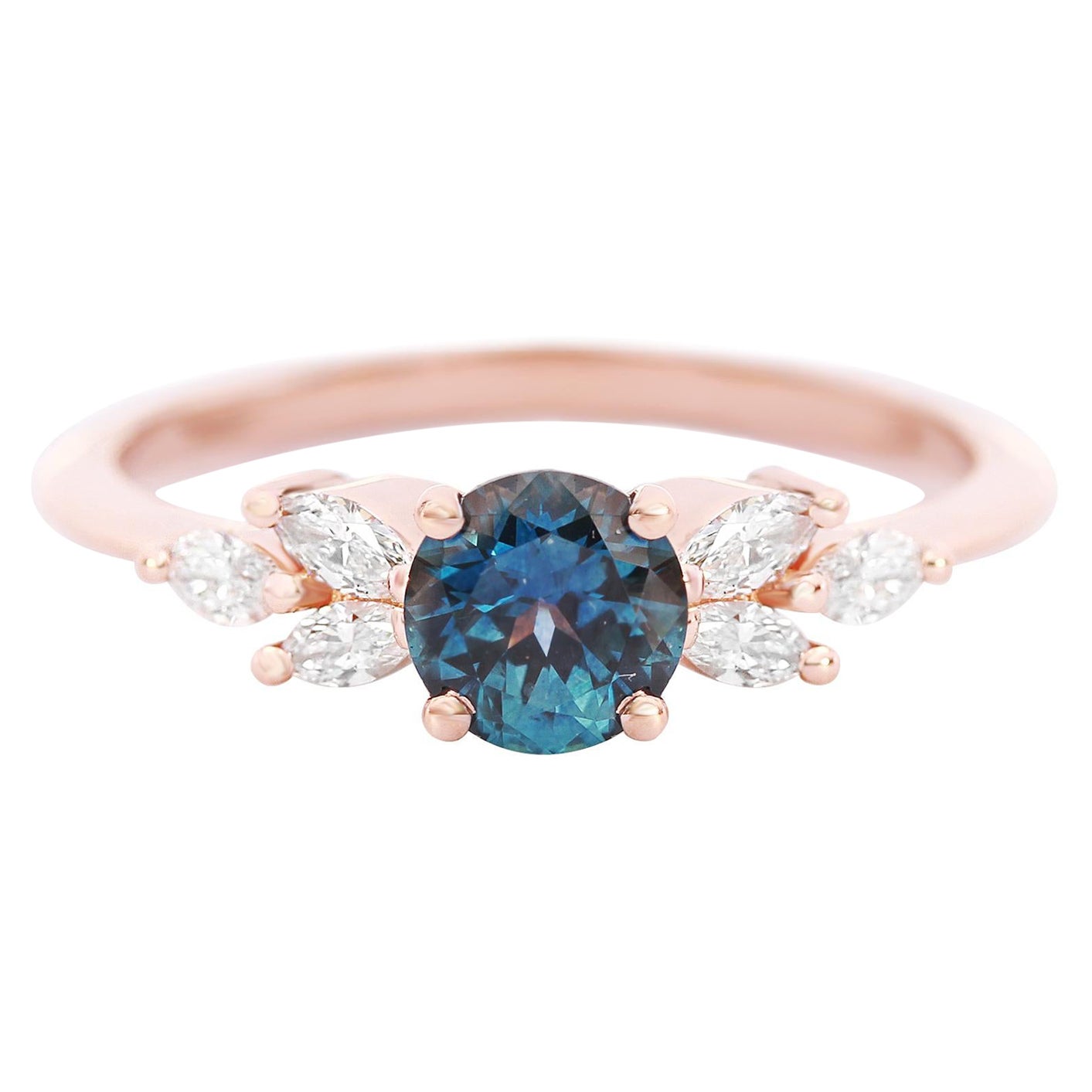 Montana Blue Sapphire and Marquise Diamonds, Gemstone Engagement Ring Penelope