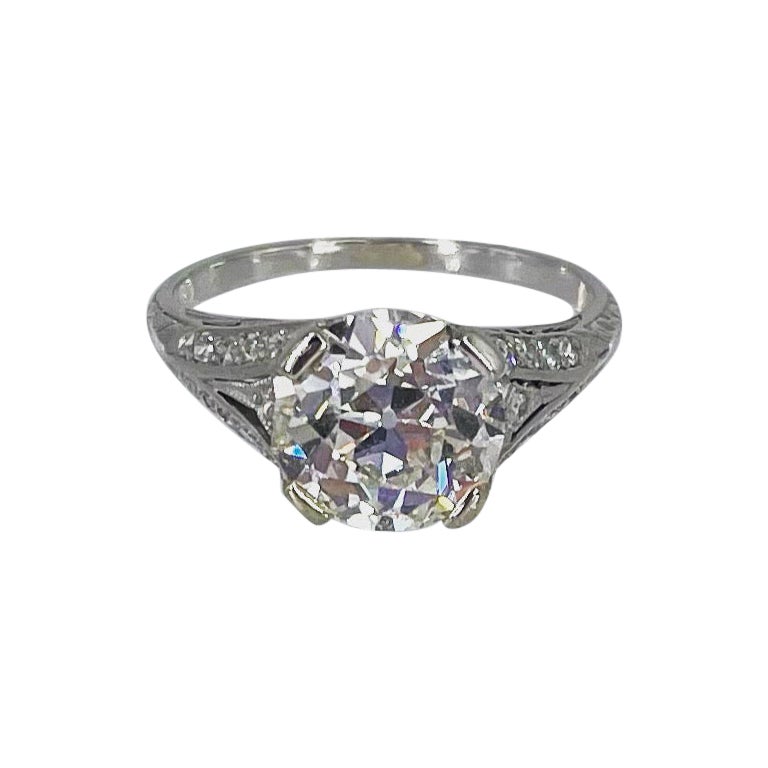 2.58 carat Antique European Cut Diamond in Original Art Deco Filigree Ring For Sale