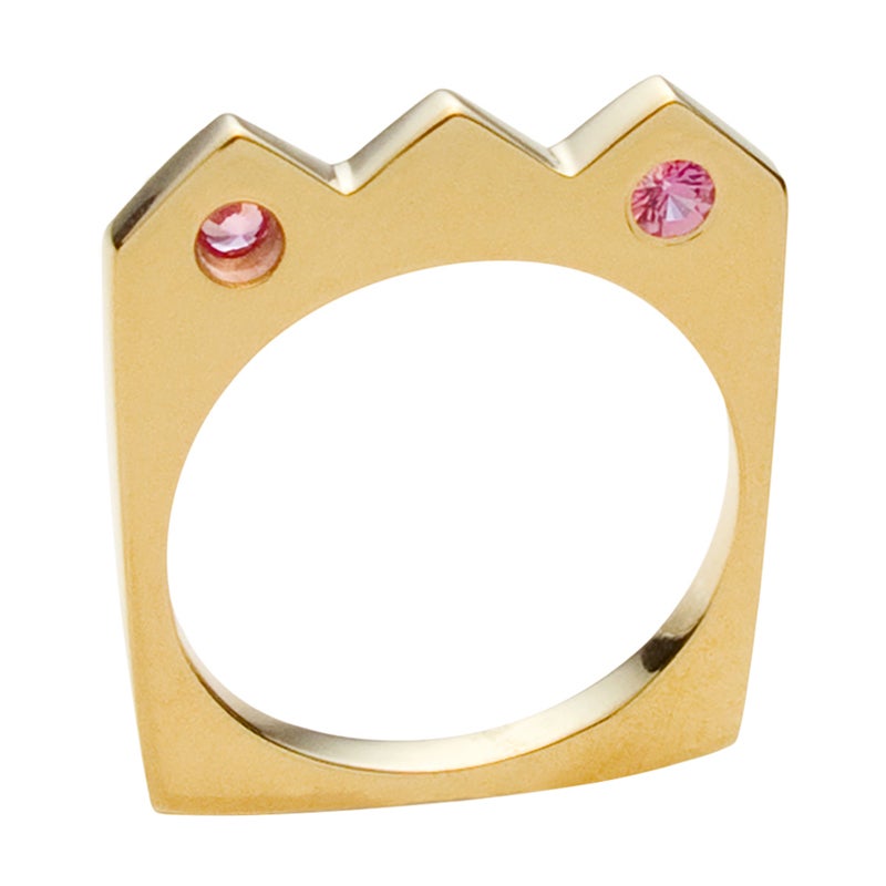 Susan Crow Studio Crown Flat Ring With Pink Tourmalines In Yellow Gold For Sale