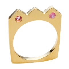 Susan Crow Studio Crown Flat Ring With Pink Tourmalines In Yellow Gold