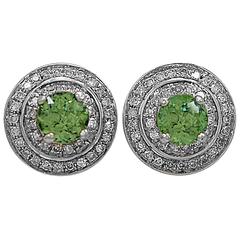 1.40 Carat Demantoid Garnet Diamond Gold Earrings 