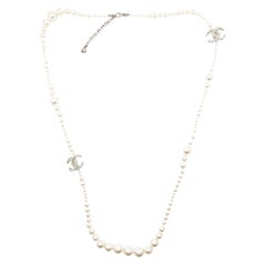 Used Chanel Silver CC Bubble Pearl Pearl Necklace 