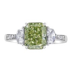 2 Carat GIA Green Diamond Three Stone Ring