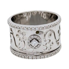 Estate Giorgio Visconti White Diamond Round Design Ring in 18K White Gold