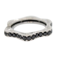 Estate Lugano White & Black Diamond Band Ring in 18K White Gold