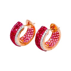 18 Karat Rose Gold Ruby Hoop Earrings