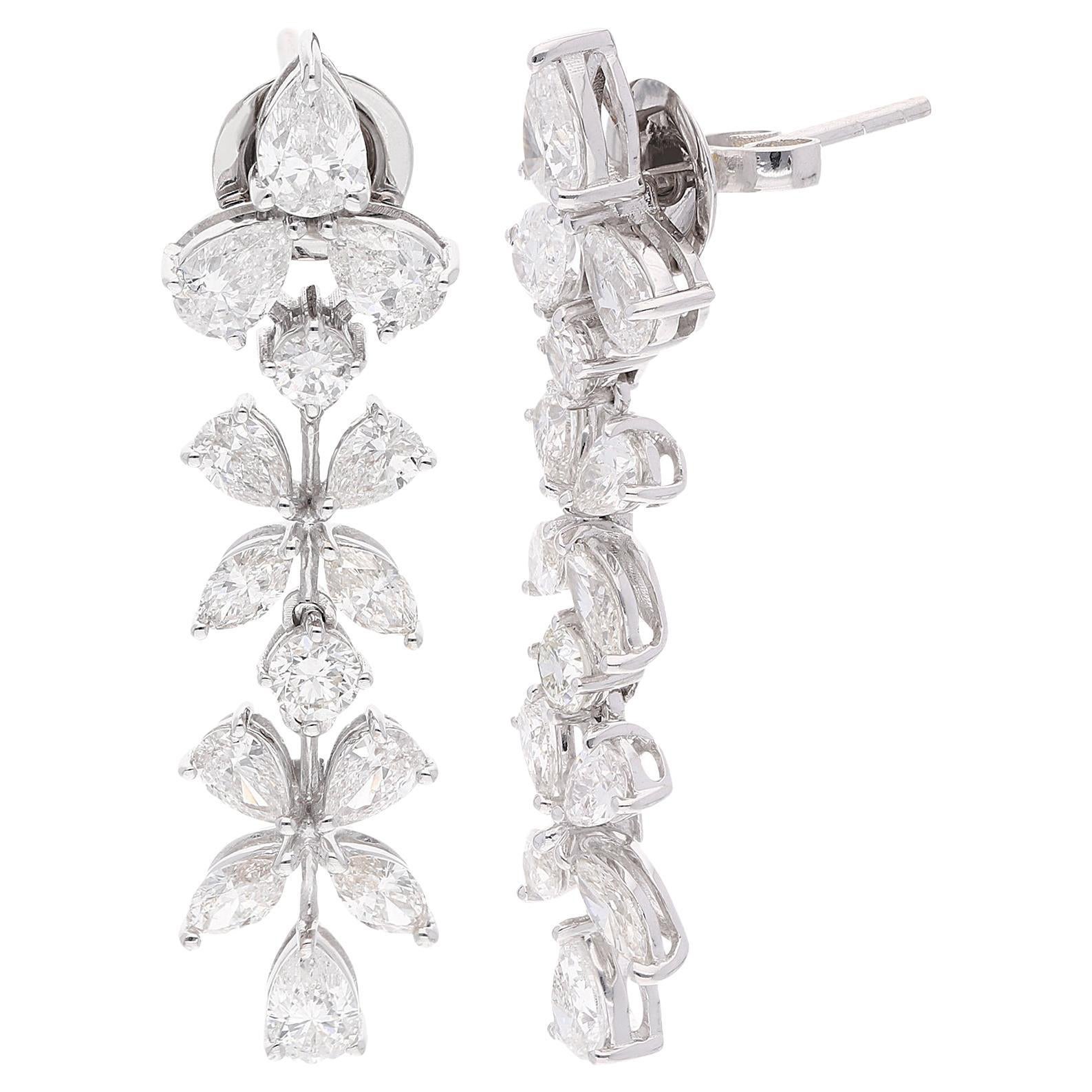 Boucles d'oreilles pendantes en or blanc 14 carats 4.80 carats poire, marquise et diamants ronds