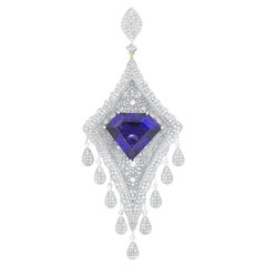 18K Gold Jewelry, Hand-Craft Jewelry, Tanzanite & Diamond Pendant for Party Wear