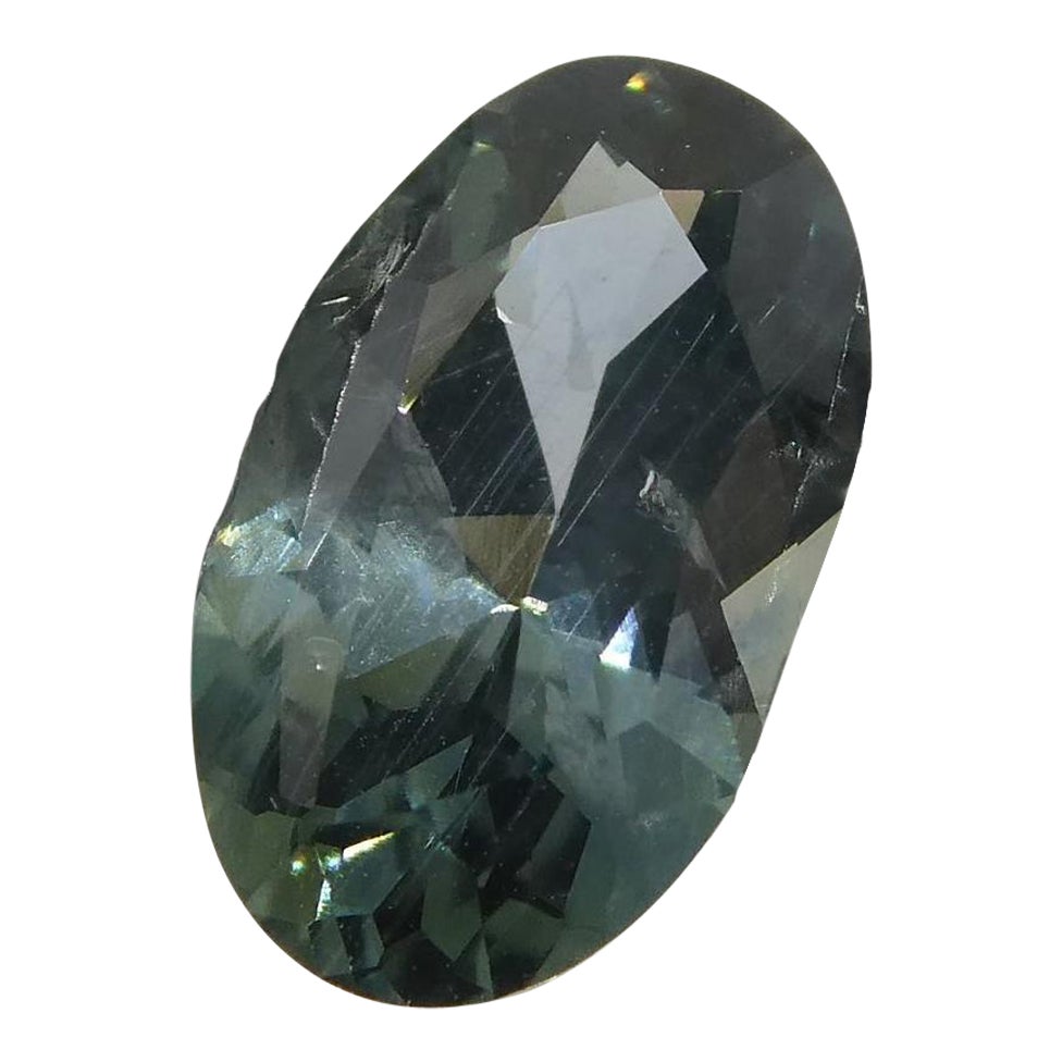 1.34ct Oval Greenish Gray Teal Sapphire GIA Certified USA (Montana) For Sale