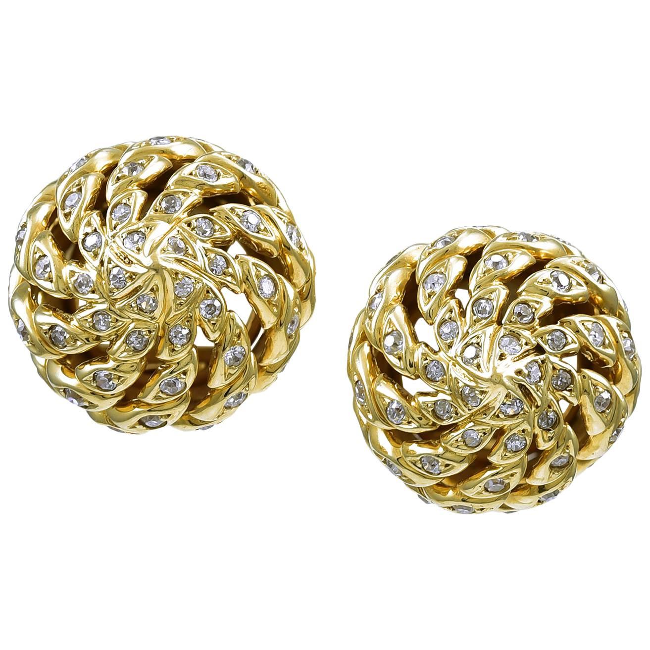 Sterle Paris Diamond Gold Swirl Earclips For Sale