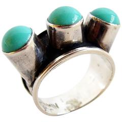 Oswaldo Guayasamin Sterling Silver and Turquoise Ecuadorian Ring