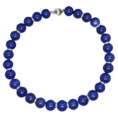 Natural Lapis Lazuli Beads Necklace 14 K White Gold Diamonds Spacers And Clasp