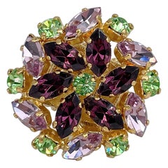 Vintage 1980s Yves Saint Laurent YSL Purple Green Pink Crystal Floral Arty Cocktail Ring