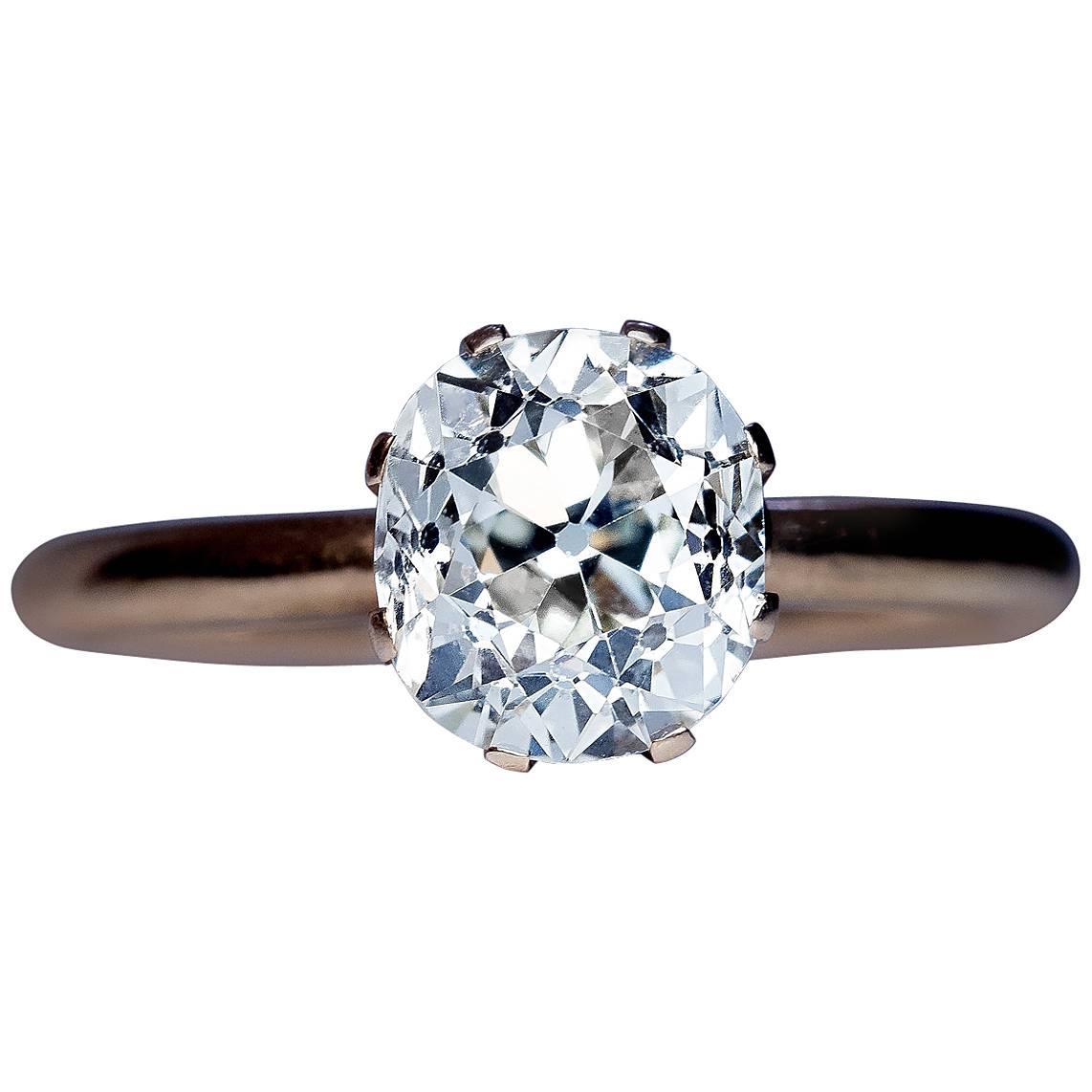 Antique Russian 2.66 Carat Cushion Cut Diamond Gold Engagement Ring at ...