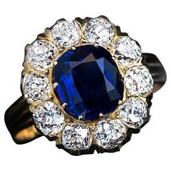 Antique Russian Unheated Sapphire Diamond Gold Engagement Ring