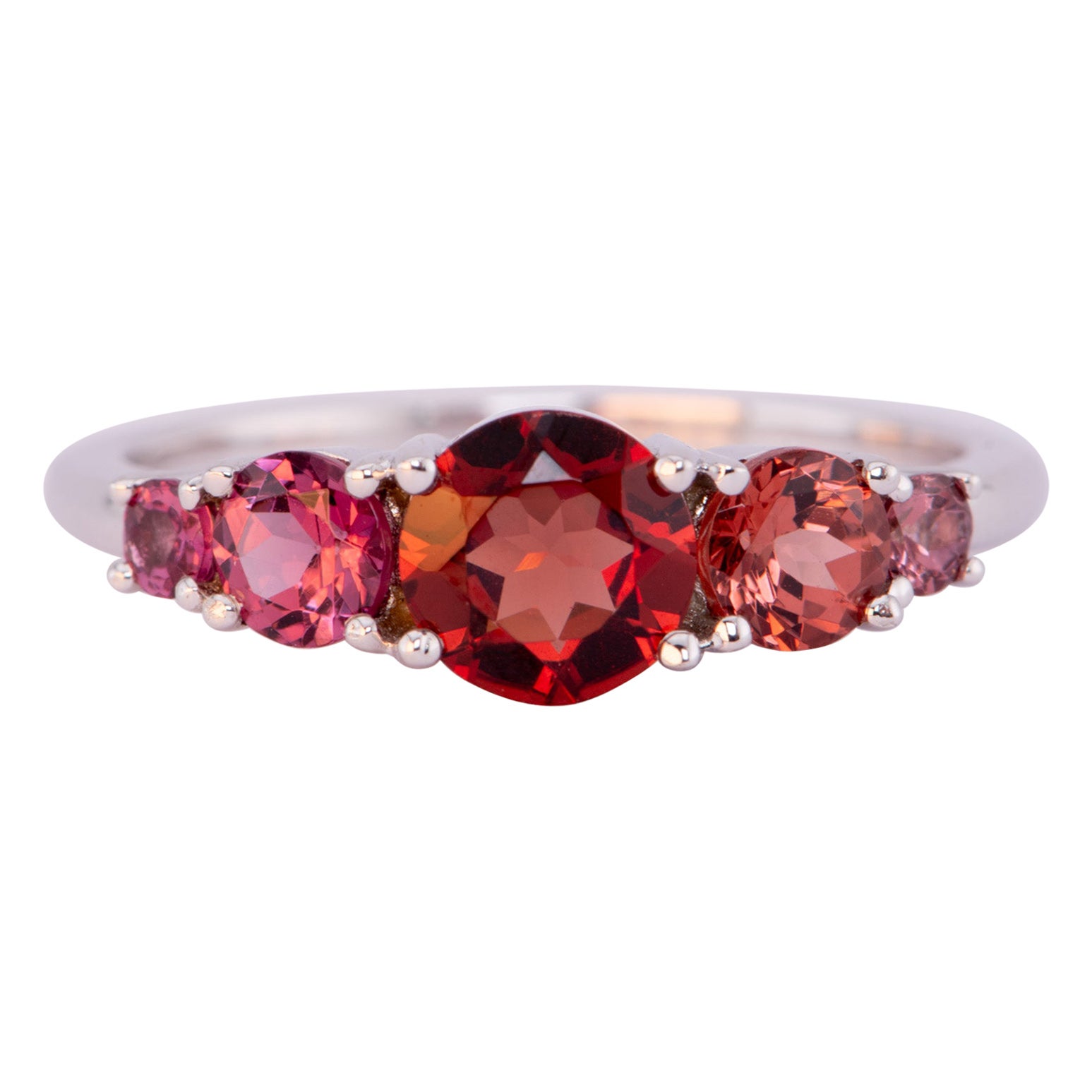 Mixed Pink Red Garnet 5-Stone Band 14K Gold R5069 For Sale