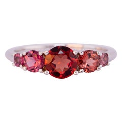 Granat- 5-Stein-Ring 14K Gold R5069, gemischtes Rosa Rot