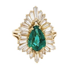 Emerald Pear Shape and White Diamond Cocktail Ring in 18K Yellow Gold
