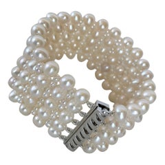 Marina J. Bracelet de mariage en perles tissées avec fermoir en argent plaqué rhodium