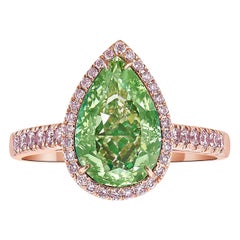 3.39ct Green Diamond Pear Ring GIA