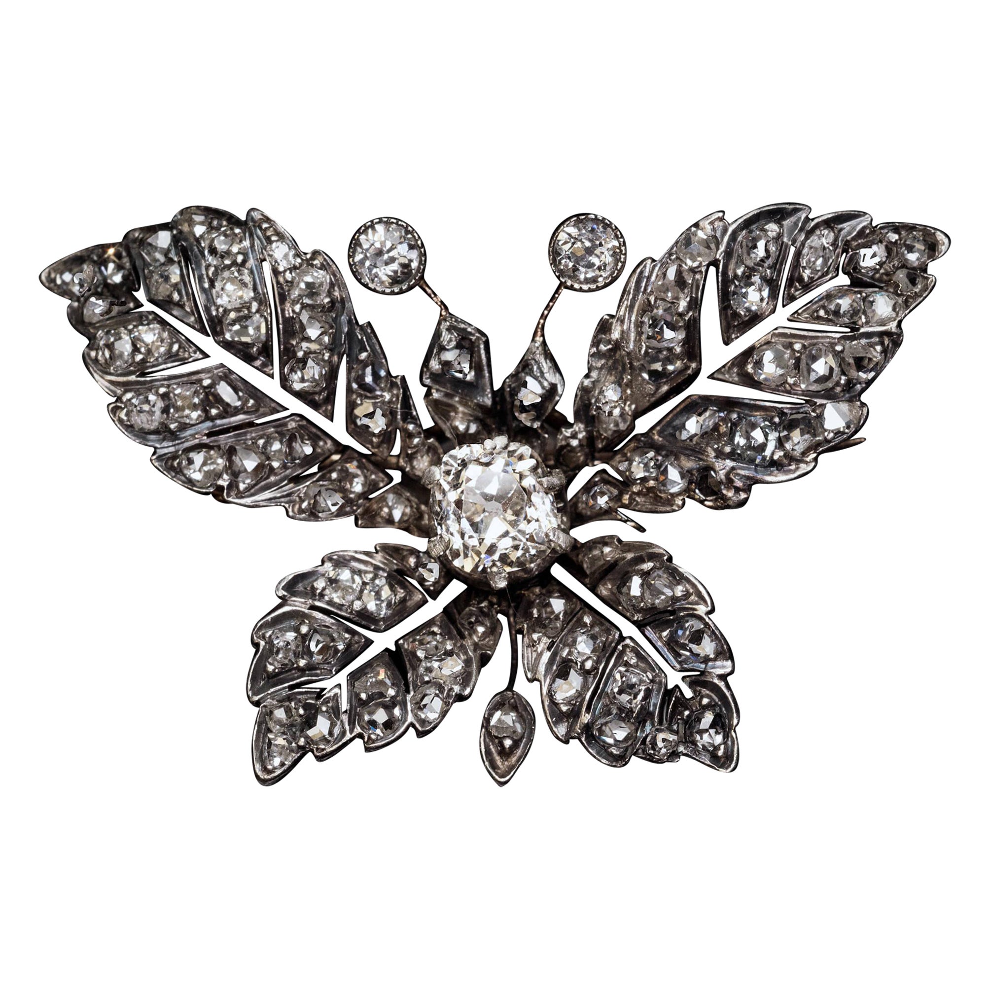 Antique Victorian Diamond Butterfly Brooch For Sale