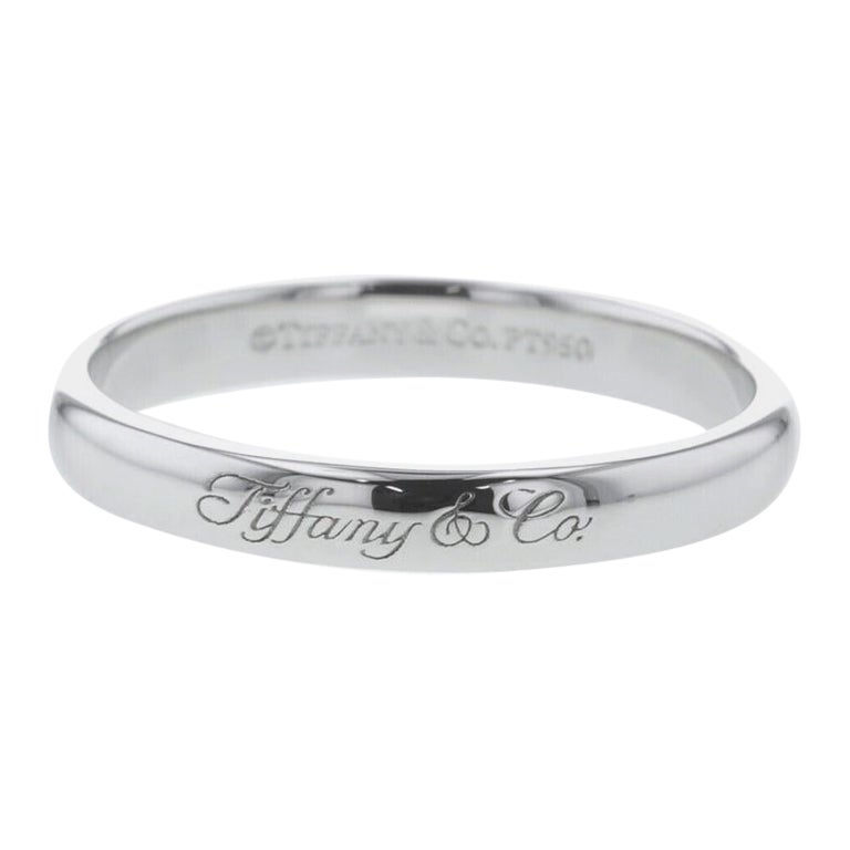 TIFFANY & Co. Notes Platinum 3mm Lucida Wedding Band Ring 5.5 For Sale