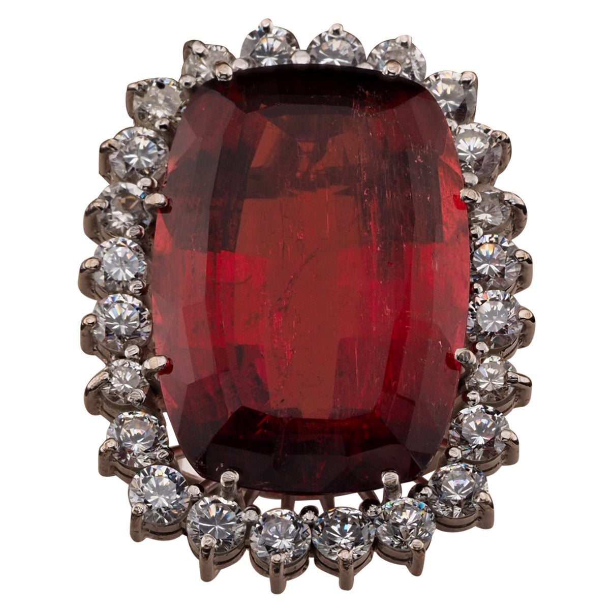 Estate 25.00 Ct Untreated Red Rubellite 1.80 Ct Diamond Ring For Sale