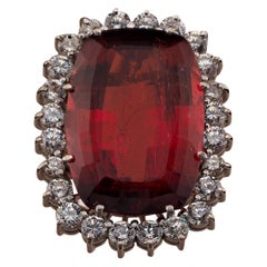 Vintage Estate 25.00 Ct Untreated Red Rubellite 1.80 Ct Diamond Ring