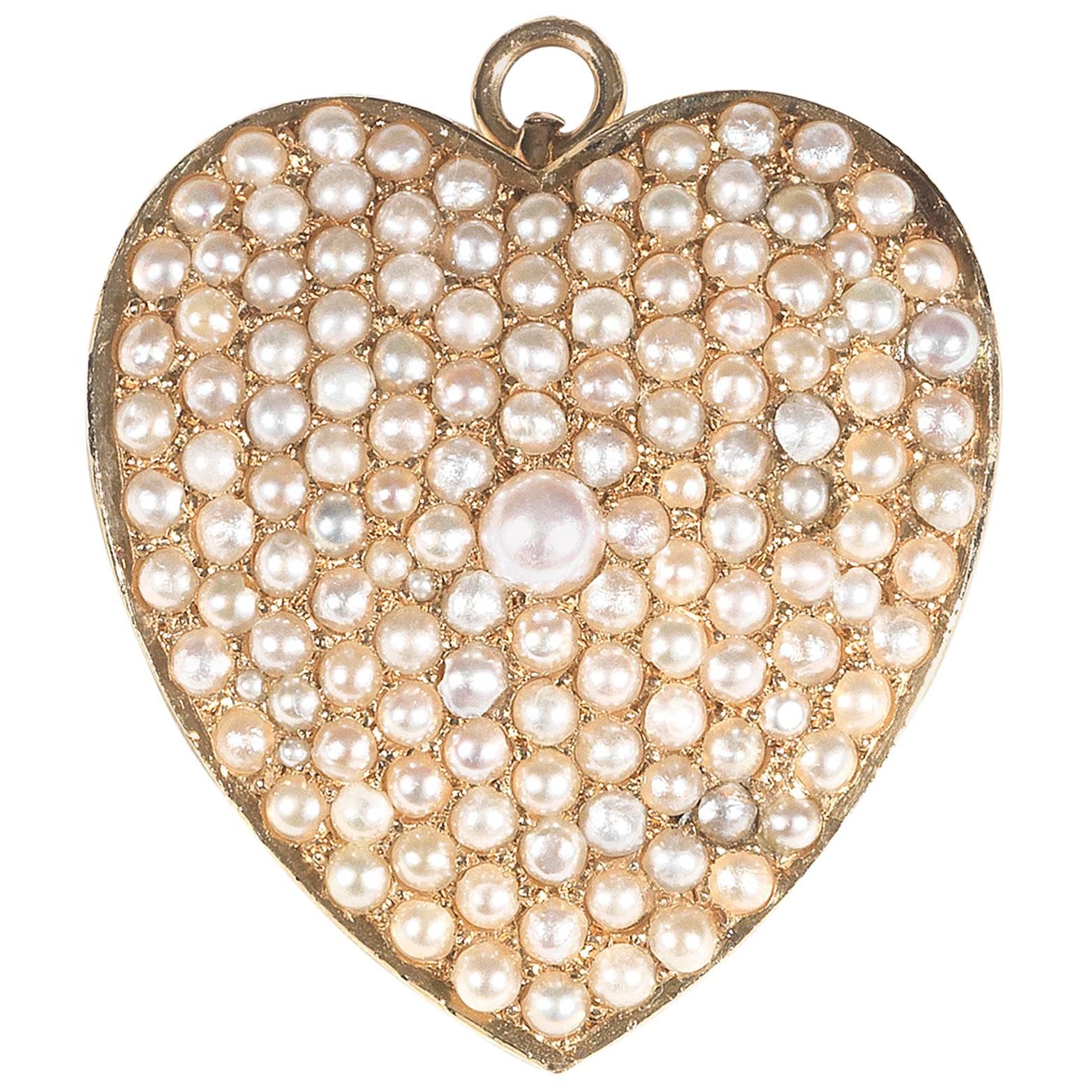Half Pearl Gold Heart Brooch Pendant  